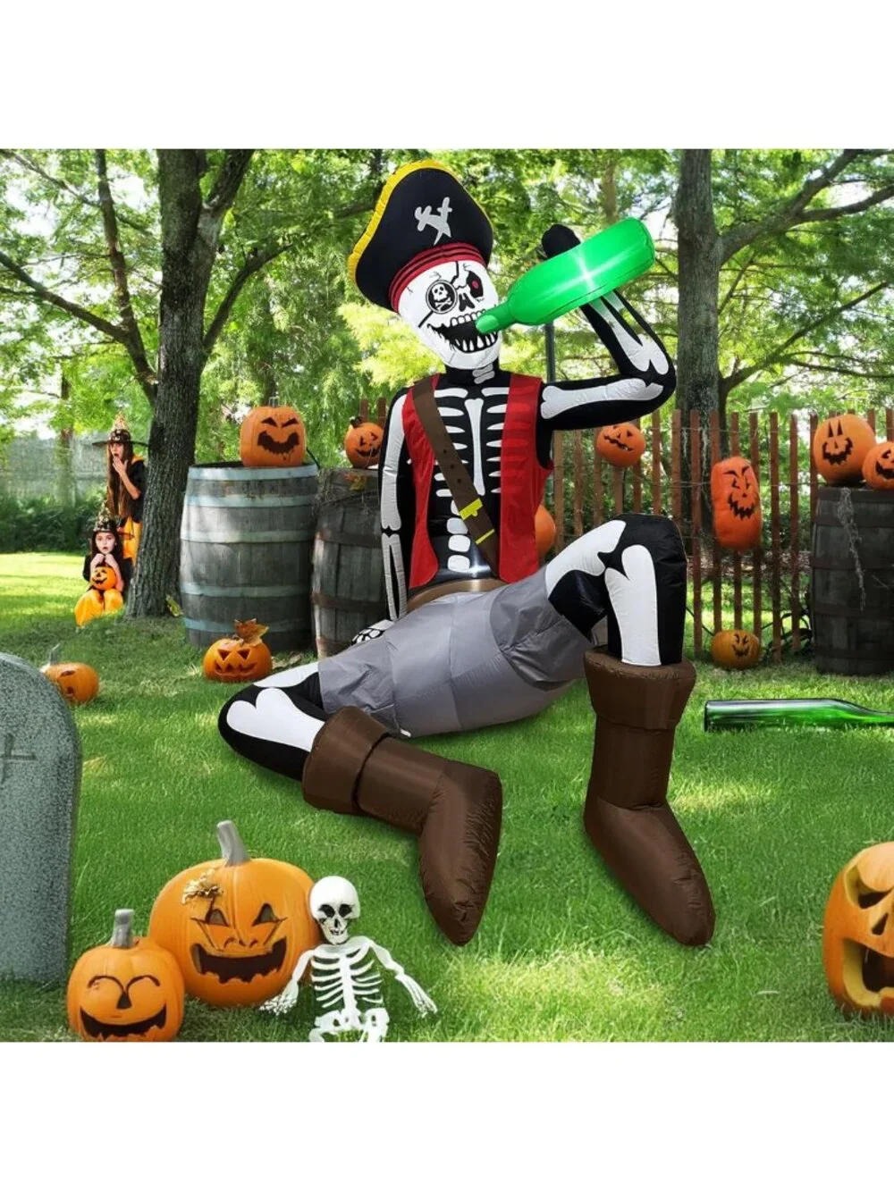 6.5FT Inflatable Pirate Skeleton Halloween Decor with Lights for Outdoor Fun